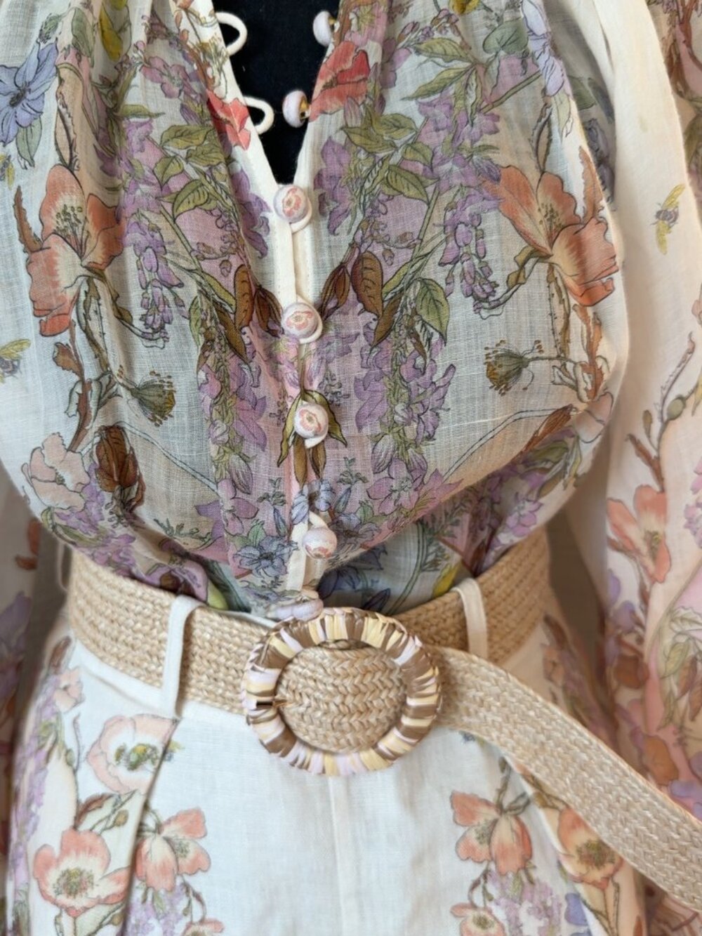 Zimmermann Jude Floral Blouse & Linen Shorts Set w Belt Sz 2/1 - Picture 3 of 8